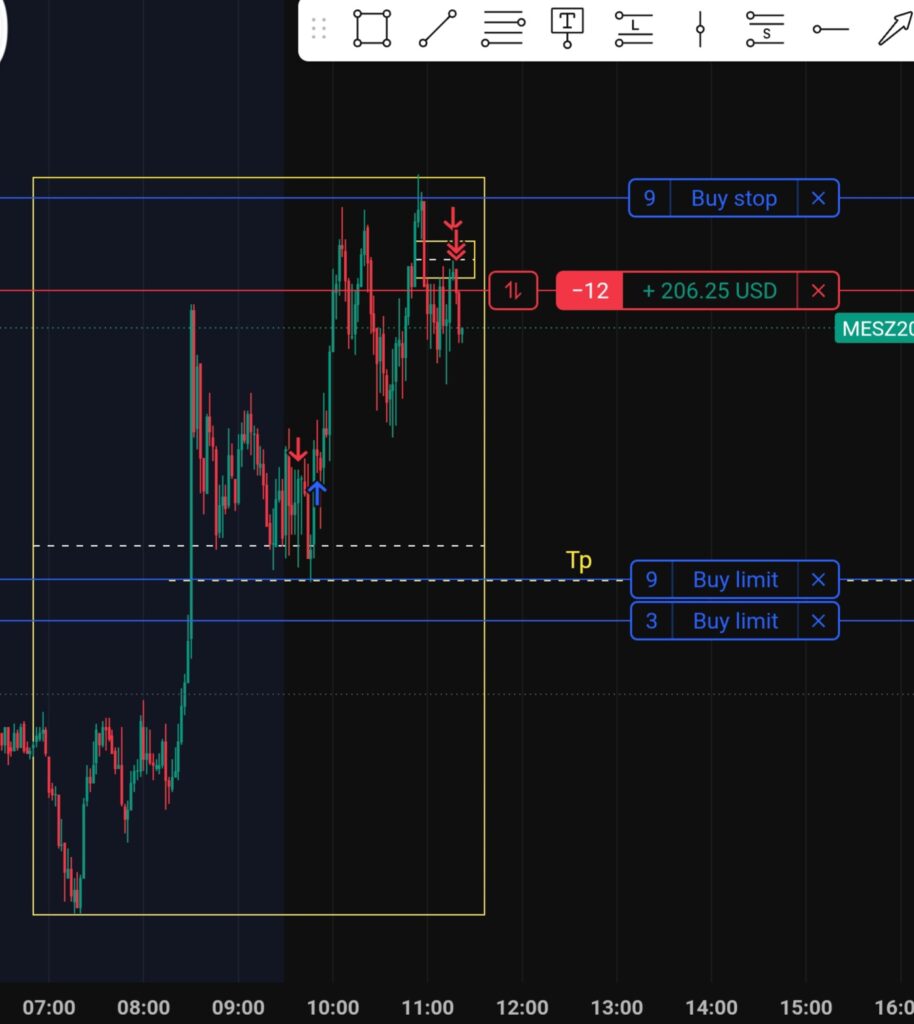 Eddie's live MES trade on a 2-minute TradingView chart, September 30, 2026